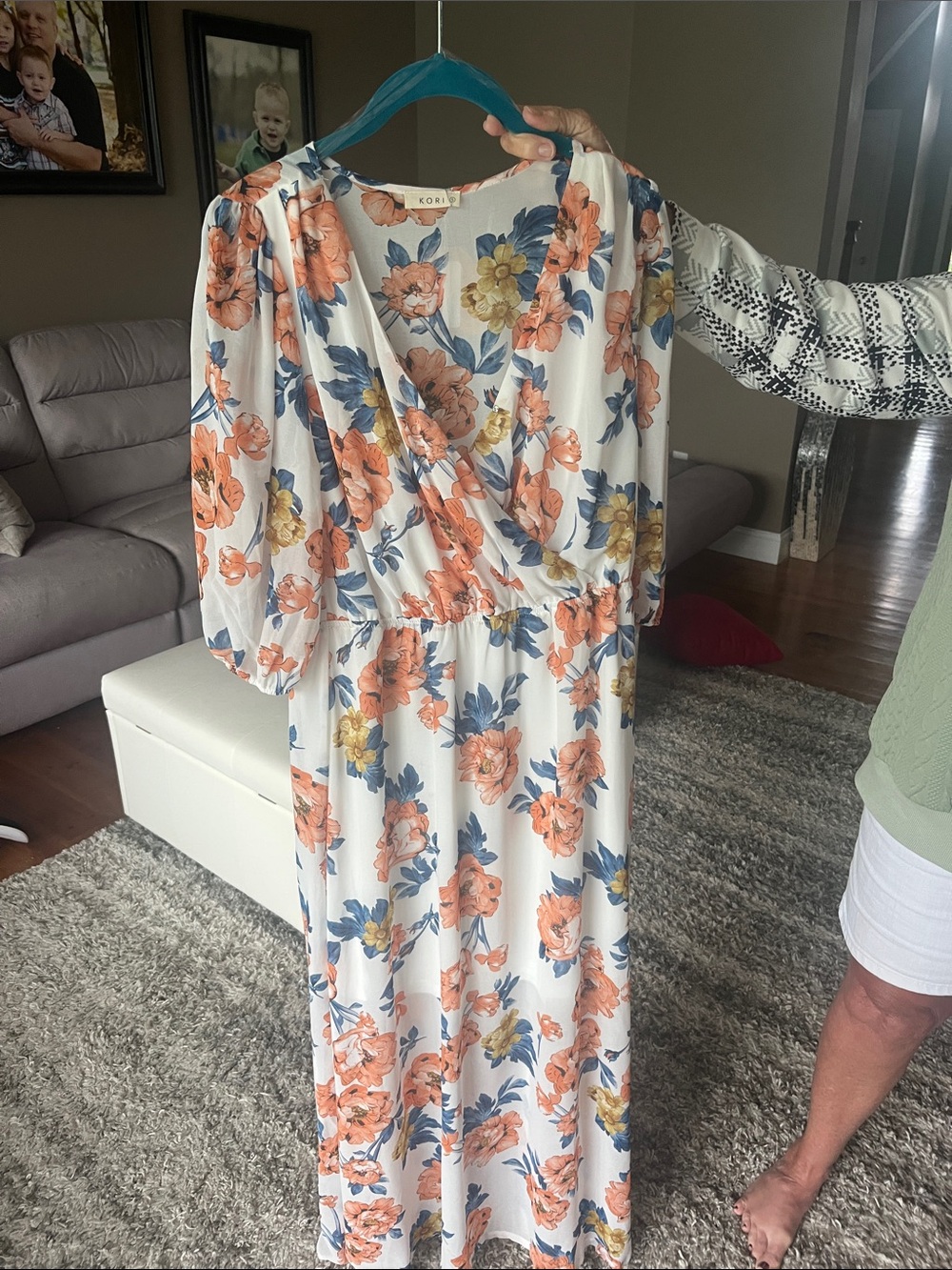 NEW! Kori White Flowered Maxi Dress with Orange, Blue & Yellow Floral Print